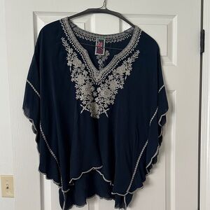 Johnny Was Blue Tunic with Gray Embroidery